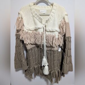 Anthropologie Neapolitan Chunky Knit Fringe Tassle Cardigan Women's One Size NWT